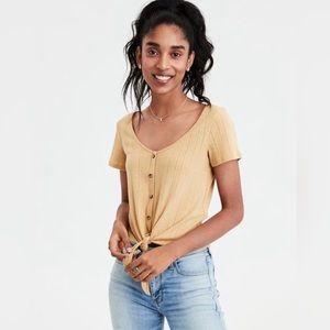 AE Pointelle Button-down Tie Front Shirt size small